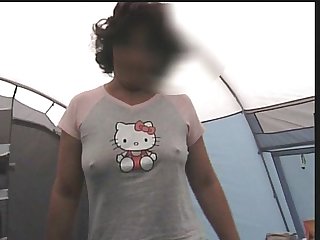 Susan getting dressed in a tent